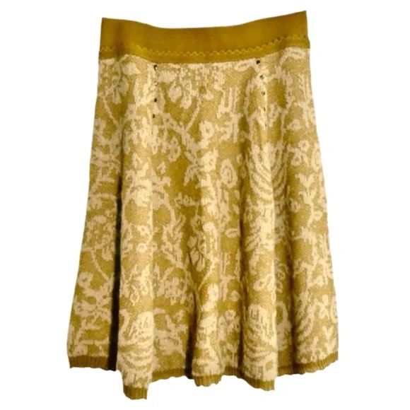 ANTHROPOLOGIE MOTH Mustard Yellow Floral Studded Wool Jacquard Knit Skirt size S - Picture 9 of 12